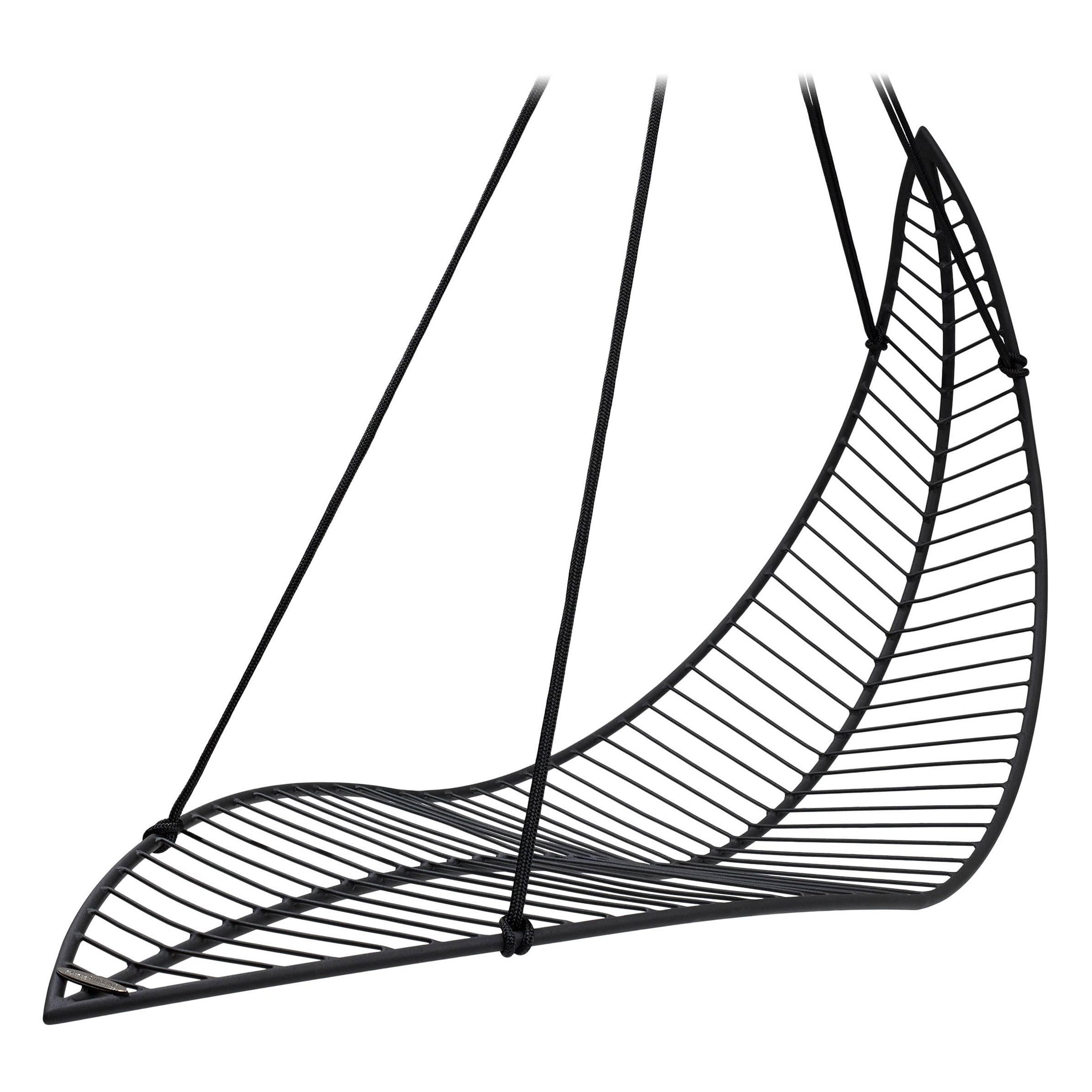 Leaf Hanging Swing Chair Modern Steel In / Outdoor 21st Century Black For Sale