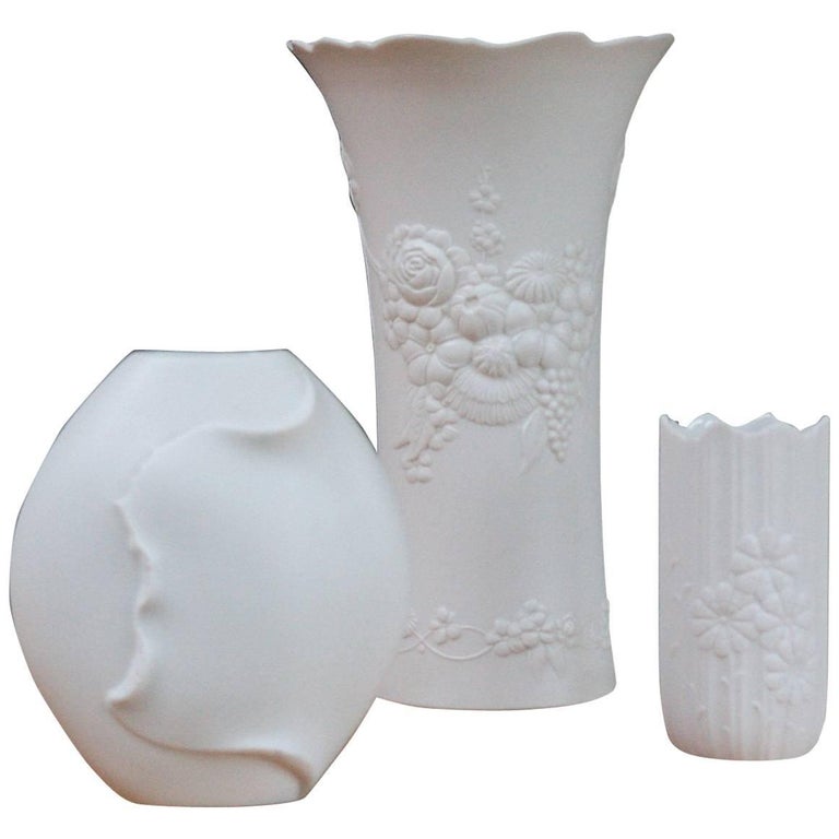 Collection of Three Kaiser Porcelain Relief Vases Signed M Frey