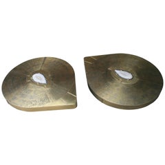Pair of Matching Cocktail Tables by Belgali Acid Etched Brass and Agate Slices