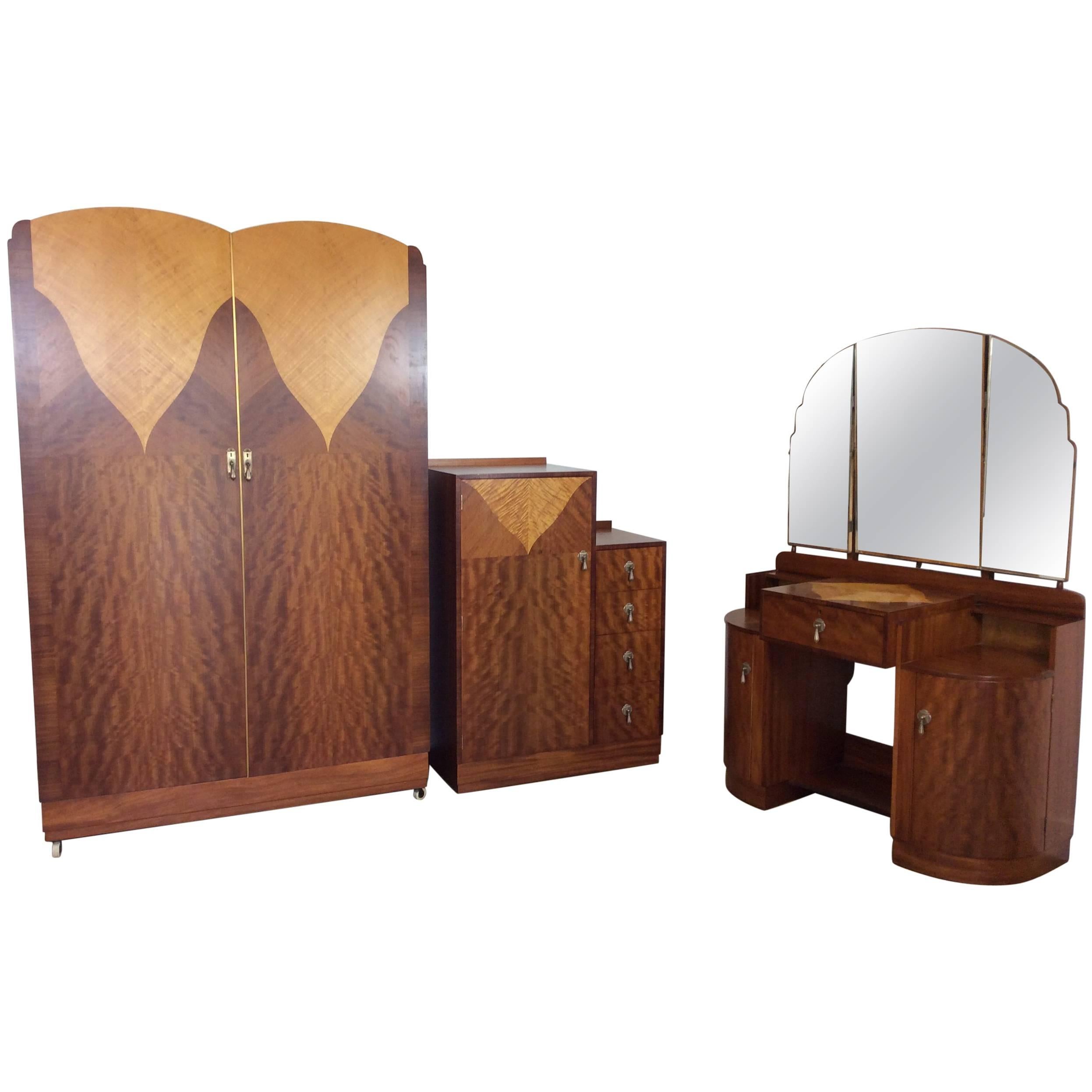 Art Deco Bedroom Set in Satin Maple by Maple & Co.