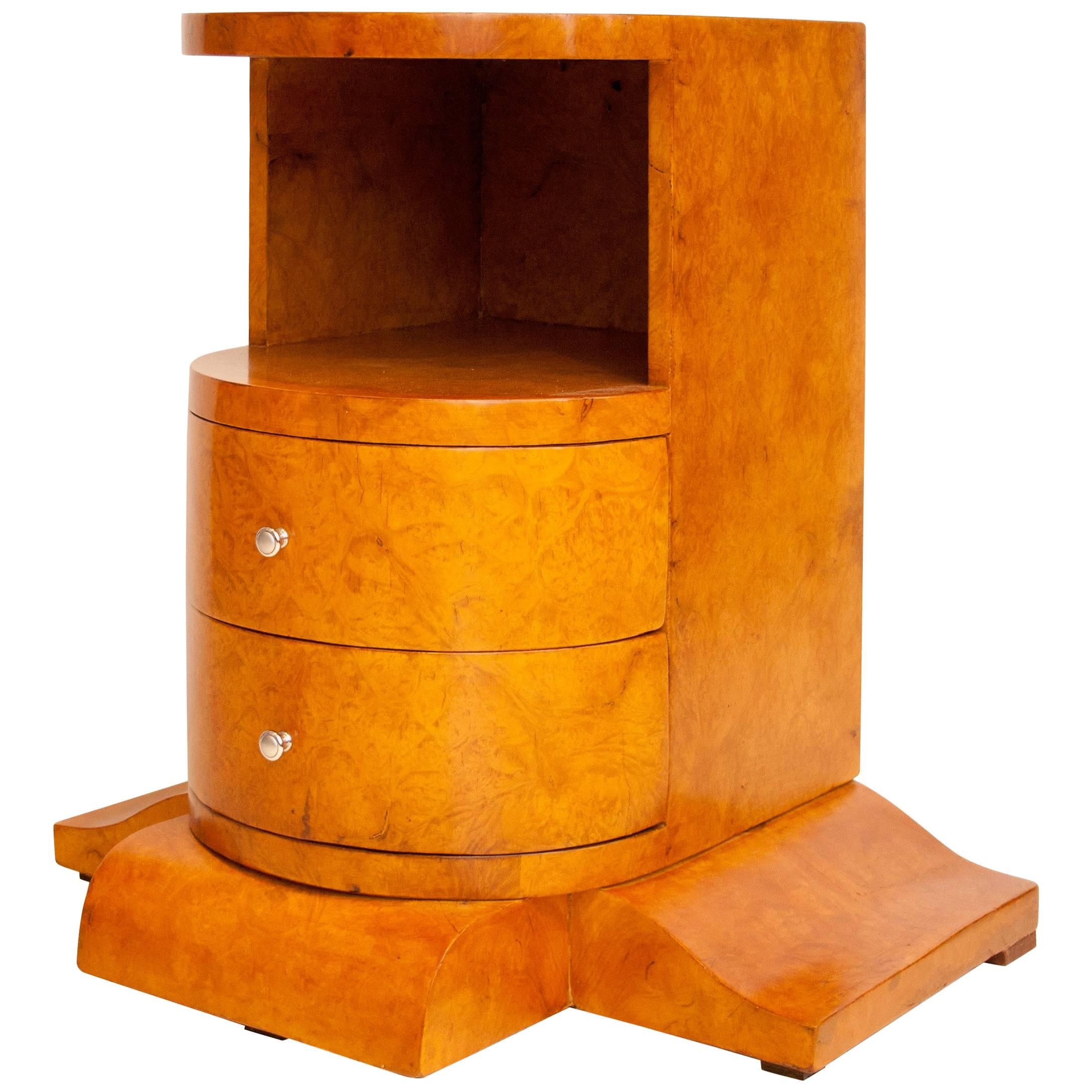 Art Deco Side Table Nightstand in Bird's-Eye Maple