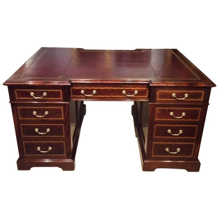 Fine Quality Mahogany Inlaid Edwardian Period Antique Partners Desk Fine Quality Mahogany Inlaid Edwardian Period Antique Partners Desk For Sale - Fine Quality Mahogany Inlaid Edwardian Period Antique Partners Desk