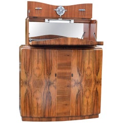 English Art Deco Walnut Cocktail Dry Bar