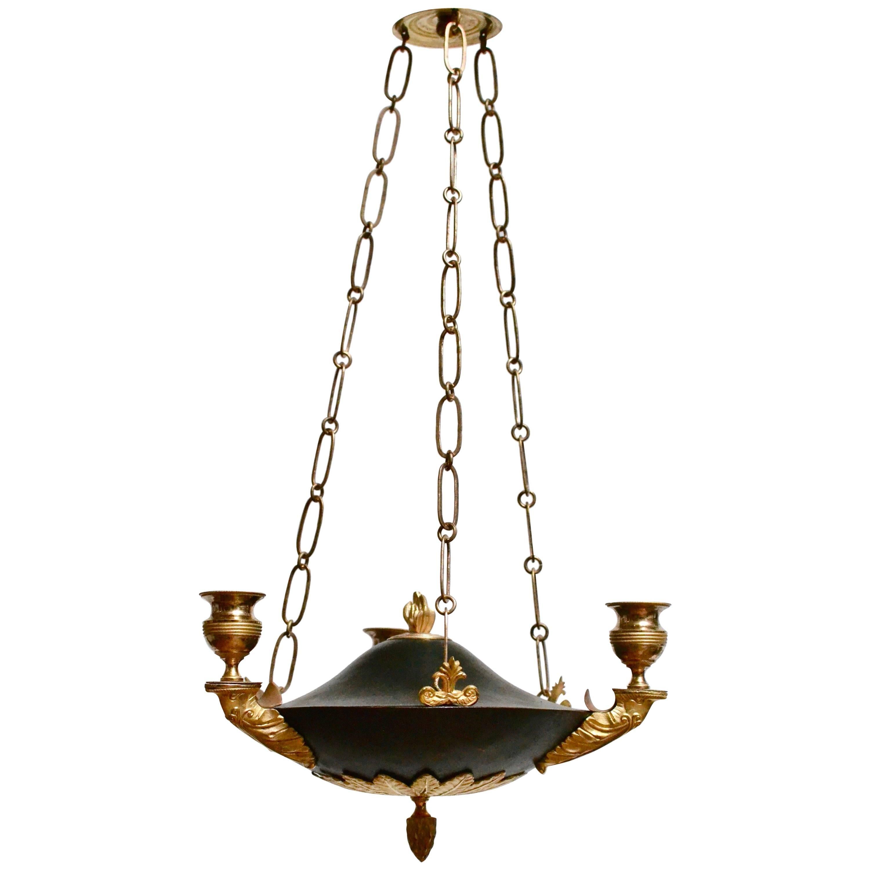 Swedish Empire Gilt and Patinated Bronze Chandelier, Early 19th century