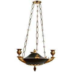 Swedish Empire Gilt and Patinated Bronze Chandelier, Early 19th century