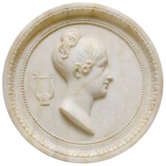 Carrara Marble Portrait Medallion of a Woman, Early 19th Century