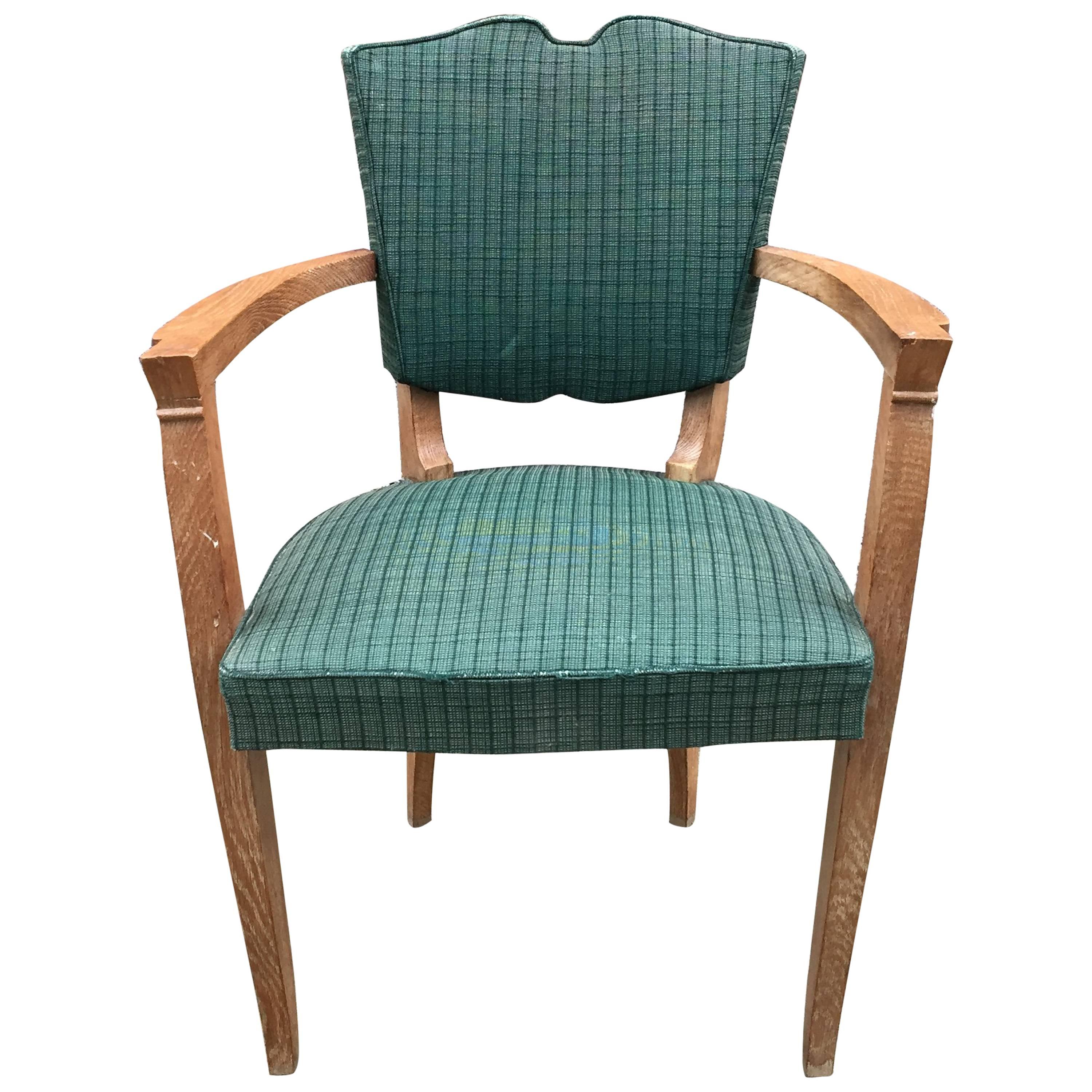 Art Deco Oak  Armchair, circa 1940, in the Style of Jules Leleu  For Sale