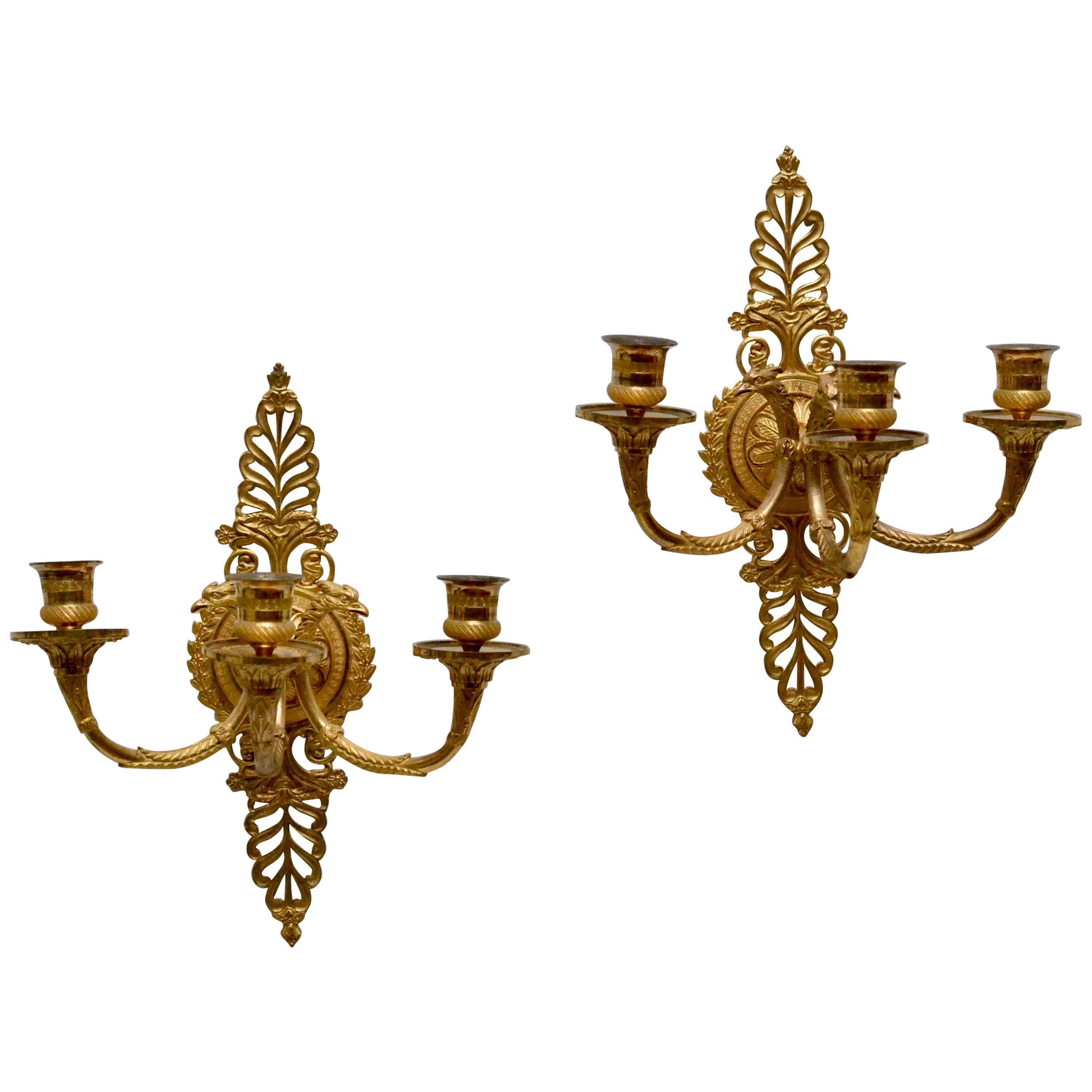 Pair of Empire Gilt Bronze Wall Appliques, Early 19th cent.