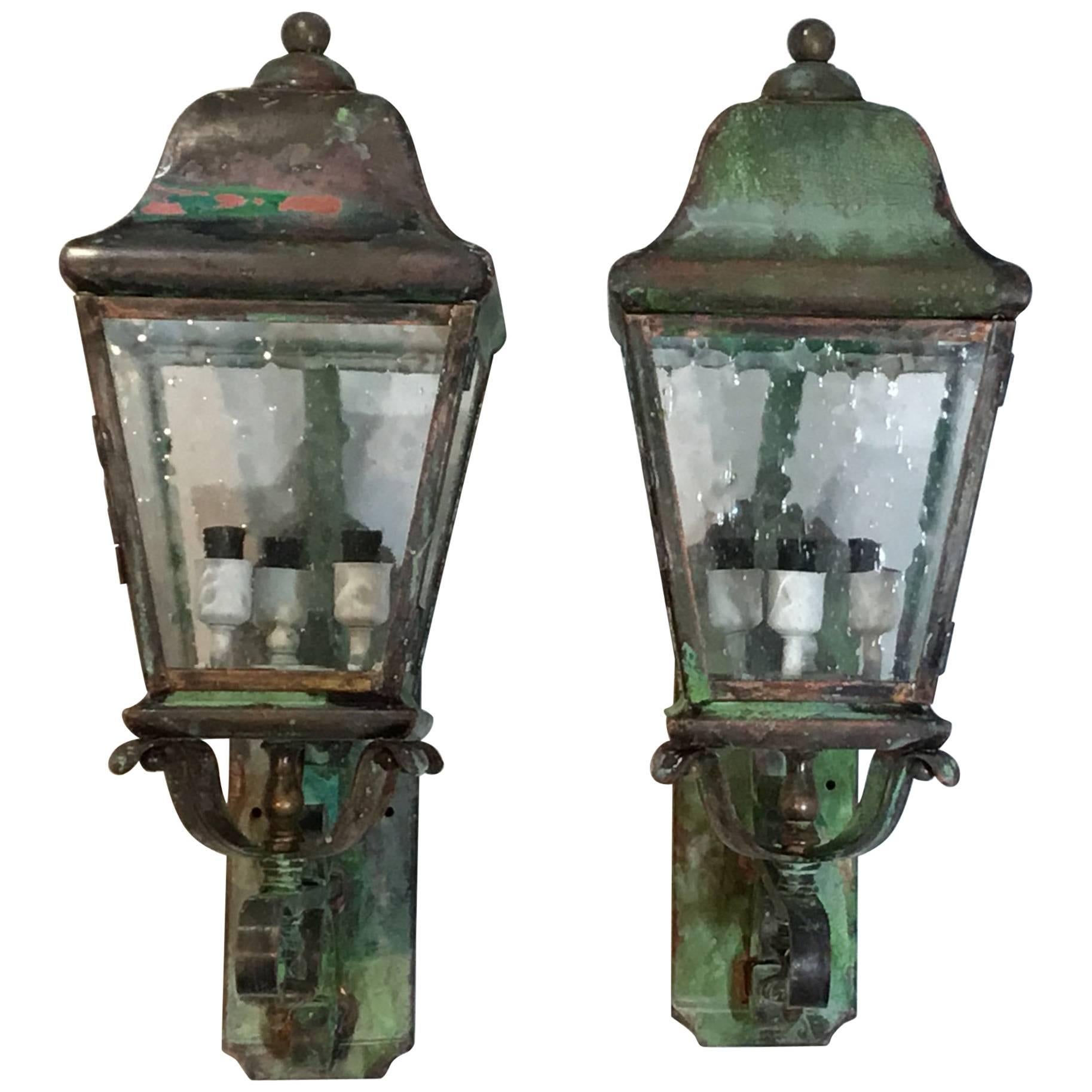 Pair of Architectural Wall Mounting Brass Lanterns