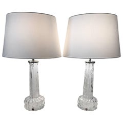 Swedish Orrefors 1955 Art Glass Table Lamps by Carl Fagerlund