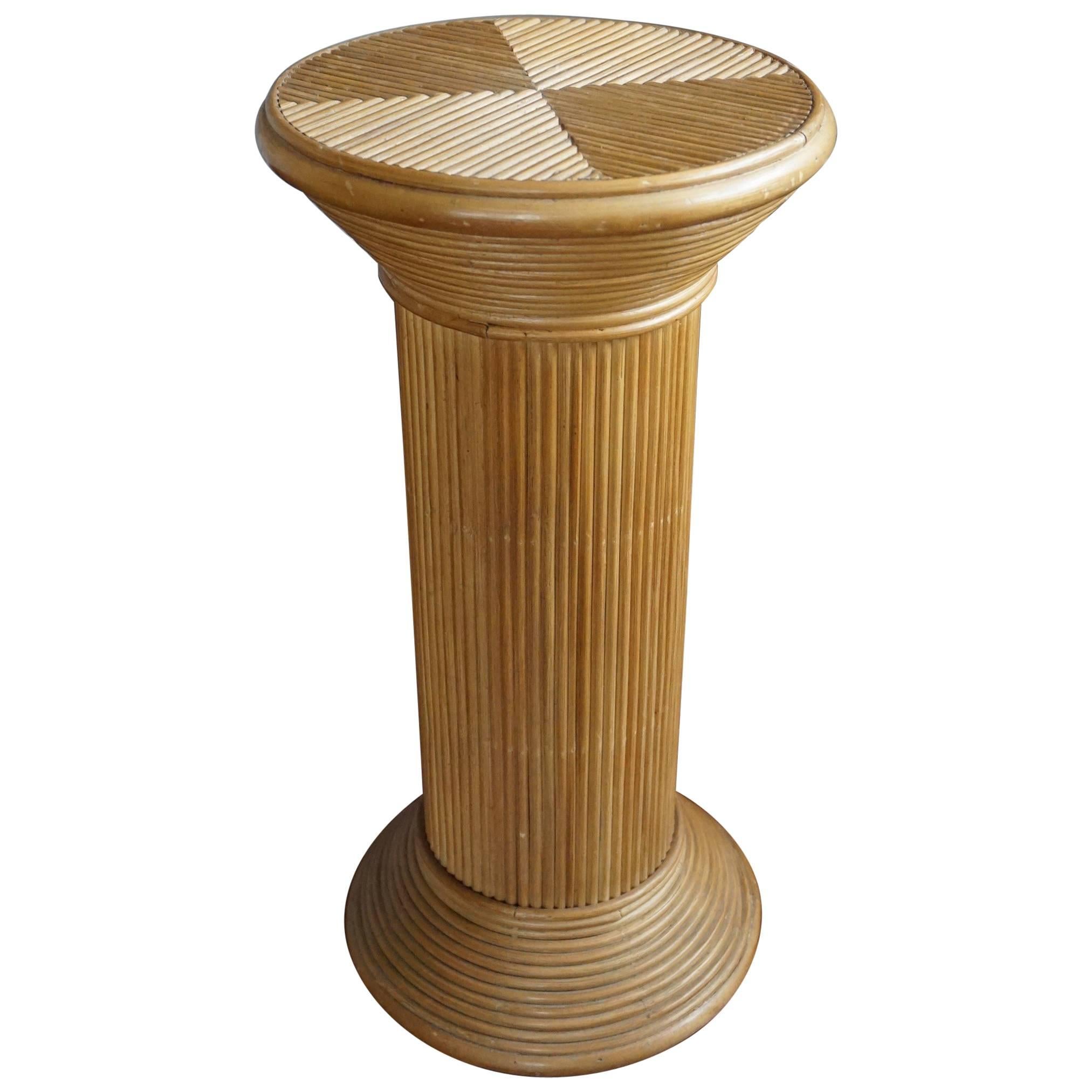Hand Crafted and Stylish Mid-Century Rattan Pedestal / Plant Stand / Column
