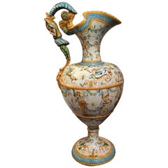 Hand-Painted Ceramic Faience Pitcher Shaped Vase