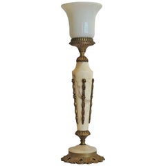 Art Deco Alabaster Gilt Bronze Desk Lamp Table Lamp with Opaline Glass Shade