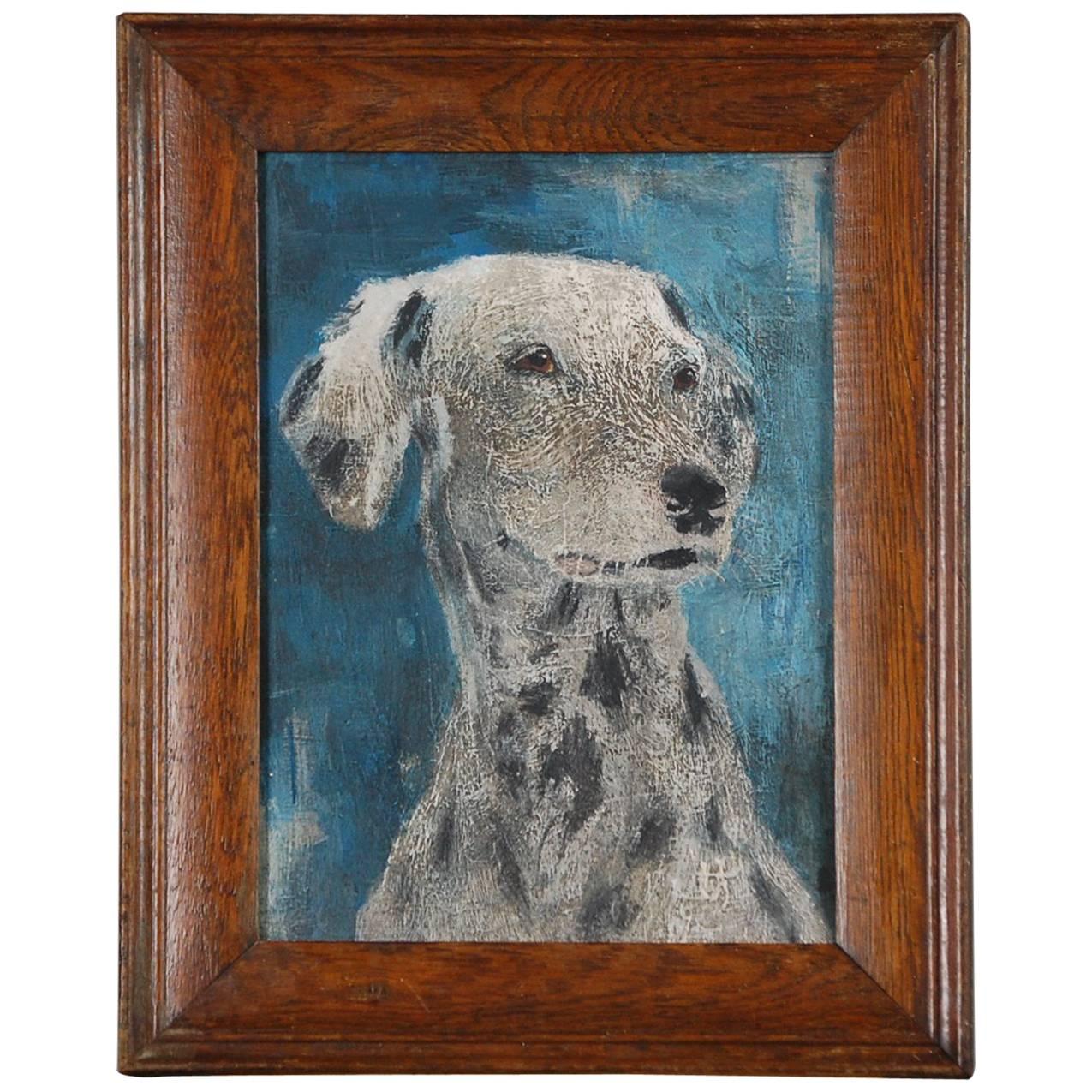 Naive 20th Century Dalmatian Puppy Portrait Oil on Board 