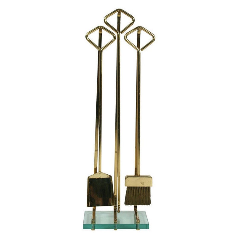 Utensilios para chimenea de latón y cristal estilo Fontana Arte