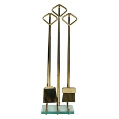 Utensilios para chimenea de latón y cristal estilo Fontana Arte