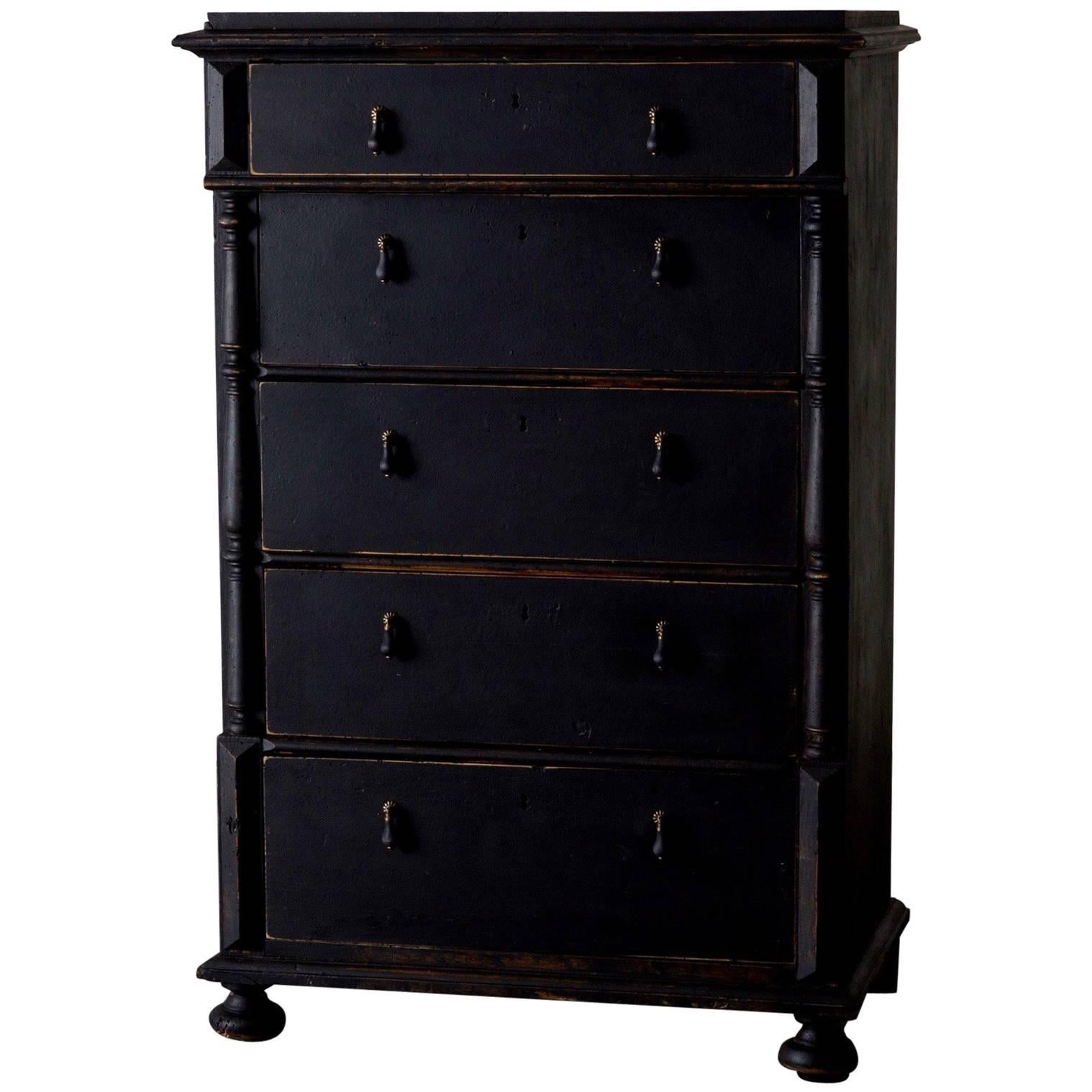 Chest of Drawers Tall Swedish Black, 19th Century, Sweden