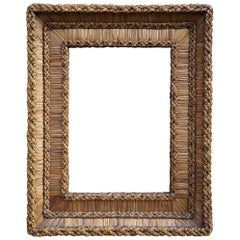 Vintage Hand-Woven Straw on Wood, Stylishly Organic Picture or Mirror Frame