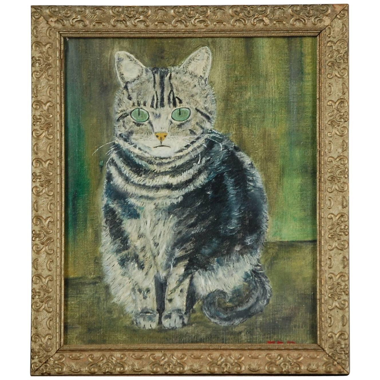 Early 20th Century Naive Cat Portrait