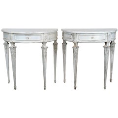 Antique Pair of Swedish Demi Lune Consoles Louis XVI Style Gustavian Patina