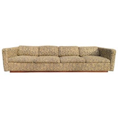 Wonderful Signed Milo Baughman Four-Seat Tuxedo Sofa Plinth Base Midcentury