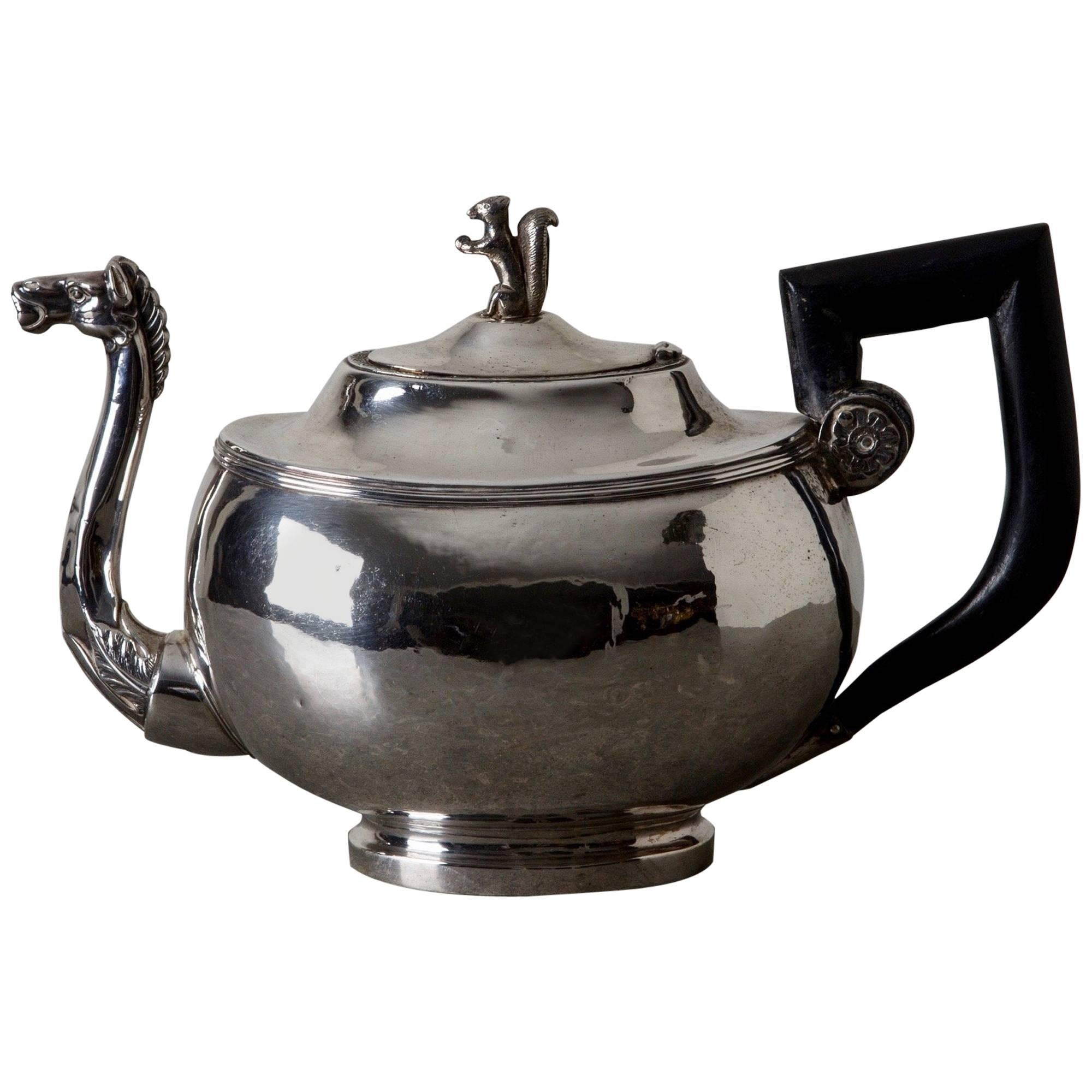 Coffee Pot Silver European 19th Century Empire Blackened Handle, Austria