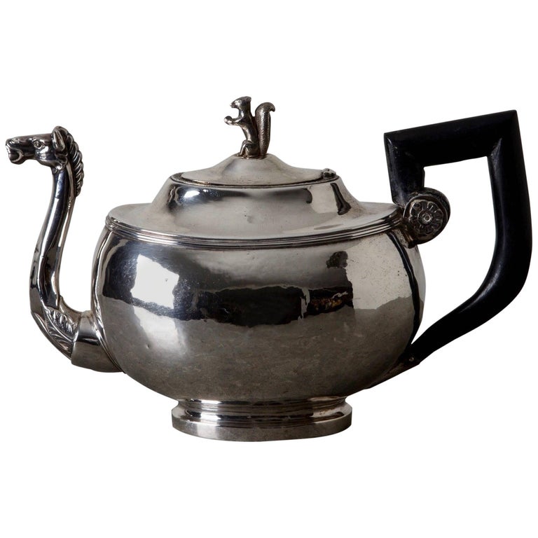 Coffee Pot Silver European 19th Century Empire Blackened Handle