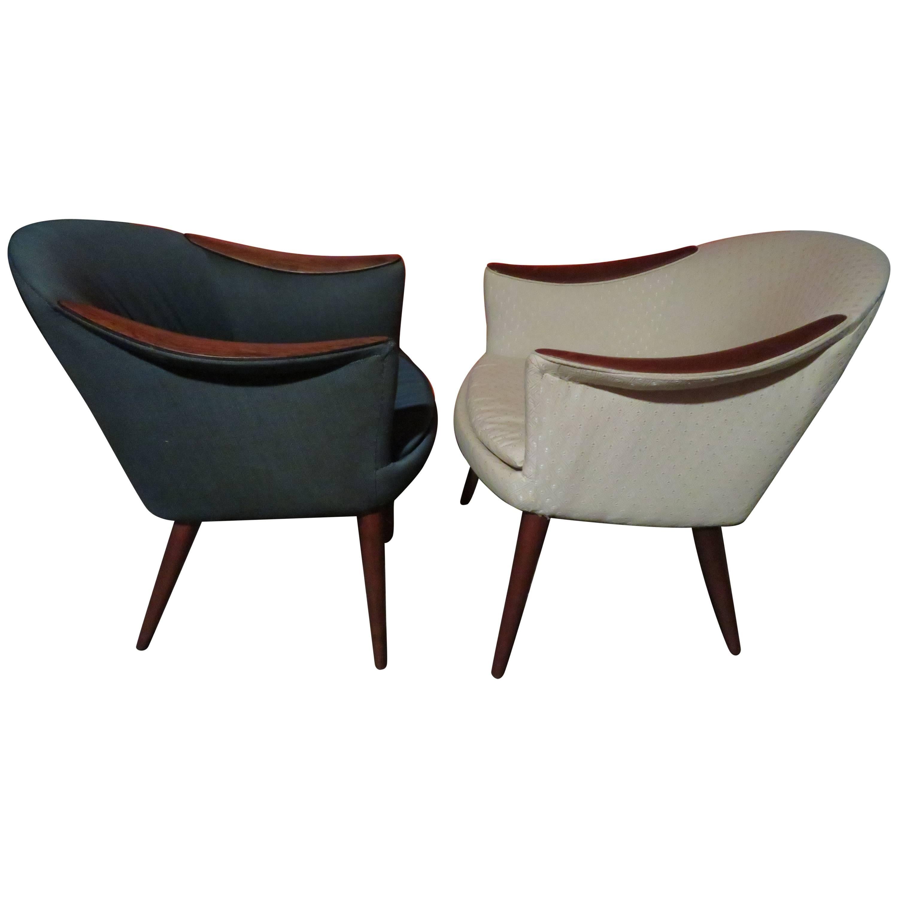 Wonderful Pair Danish Scoop Lounge Chairs in the Style of Nanna Ditzel