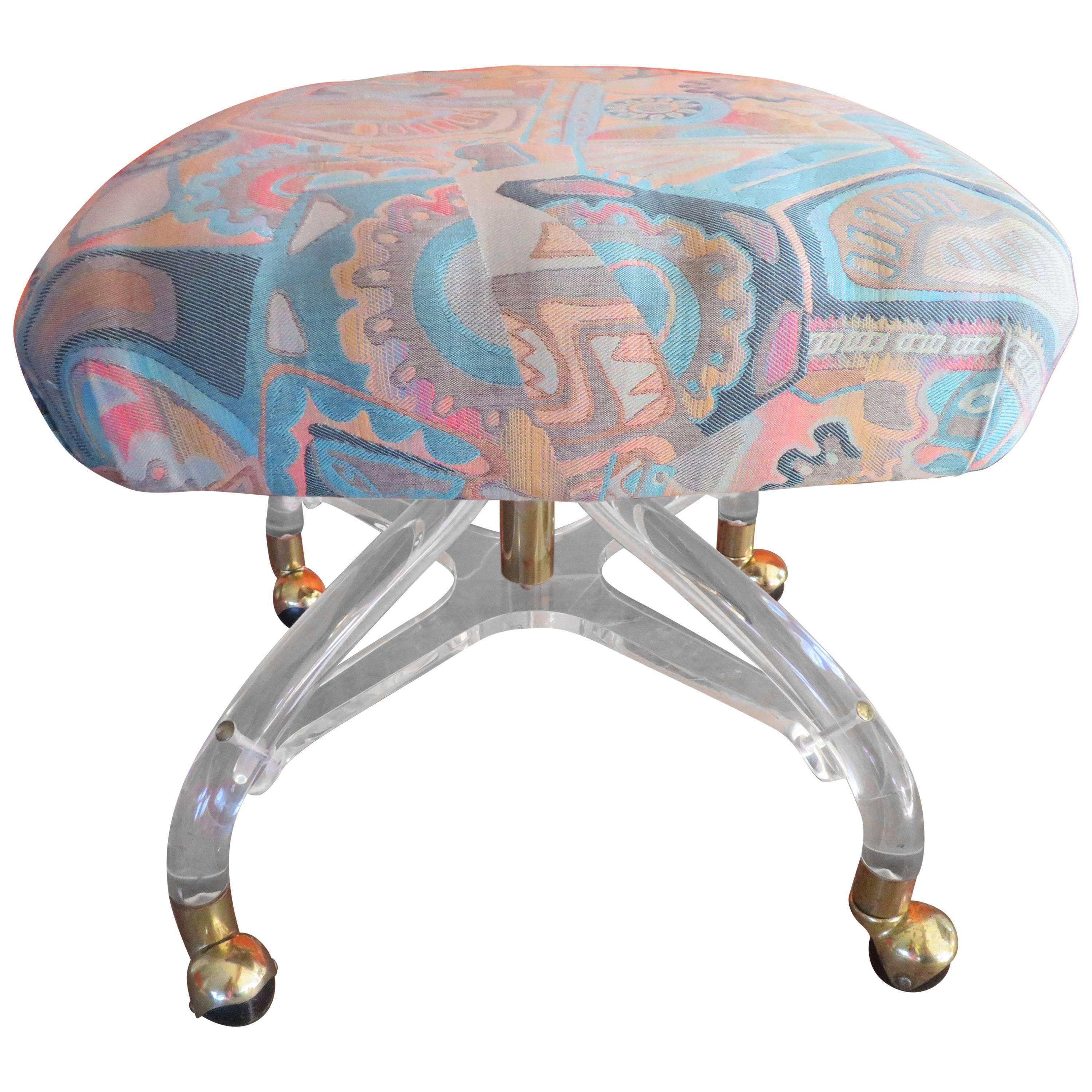 Stunning Lucite Rolling Stool Ottoman Mid-Century Modern For Sale