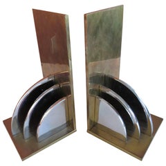 Gorgeous Pair of Walter Von Nessen Attributed Brass Bookends, Mid-Century Modern