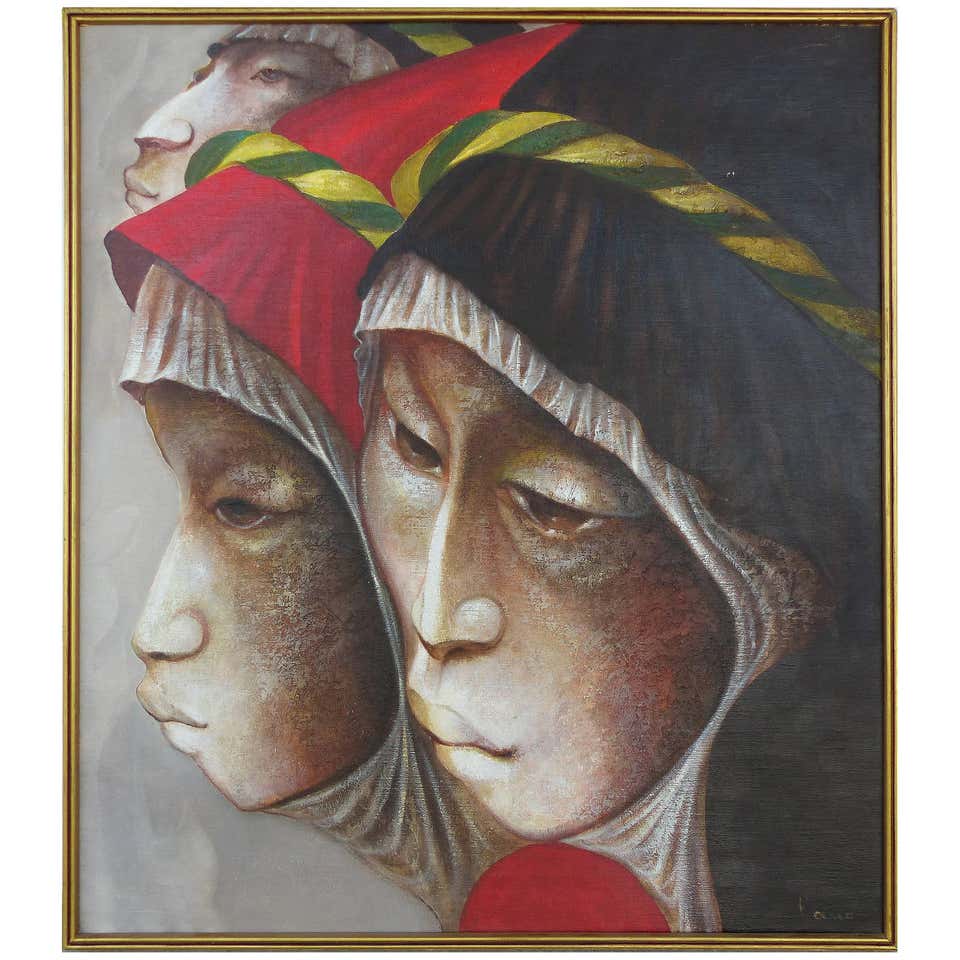 Angel Botello Abstract Oil Painting on Board, Latin Artist For Sale at ...