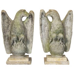 Pair of Vintage Cast Stone Eagles