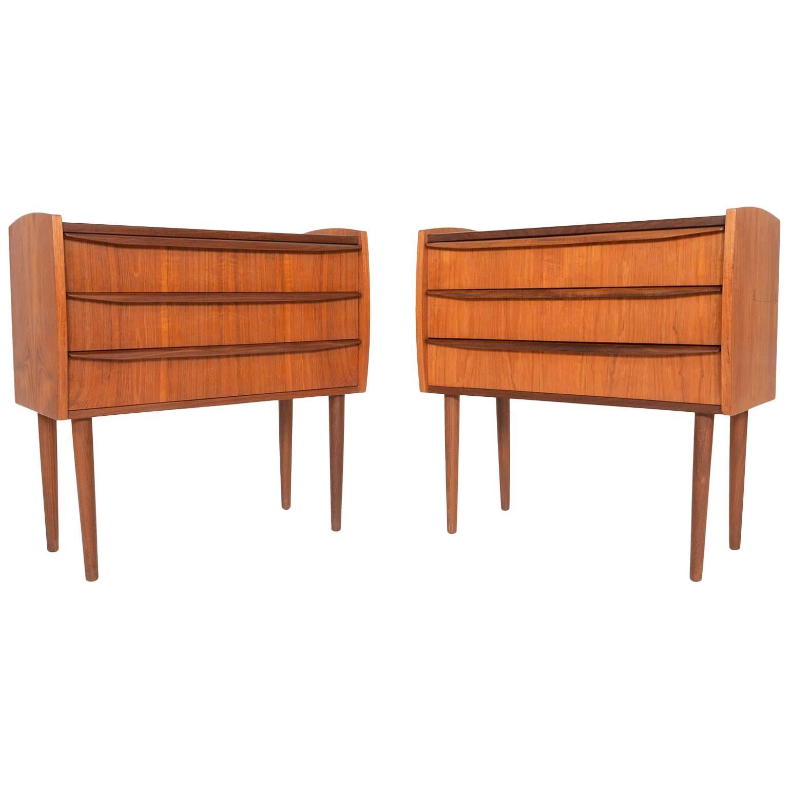 Pair of Danish Modern Teak Bow Edge Nightstands