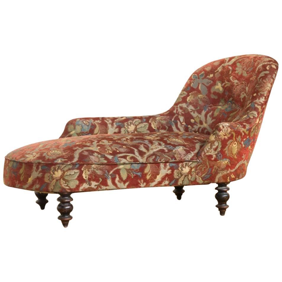 French Red Chaise Longue with Floral Pattern