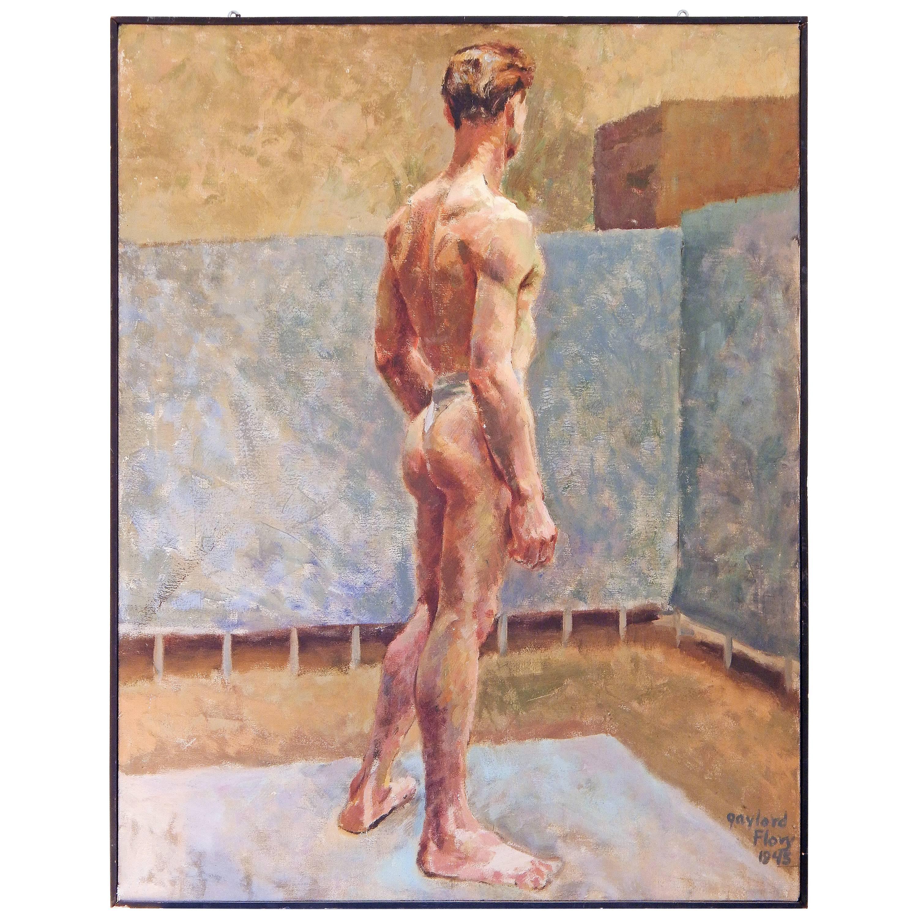 "Male Nude with Slate and Sand," Early Painting by Gaylord Flory, 1945