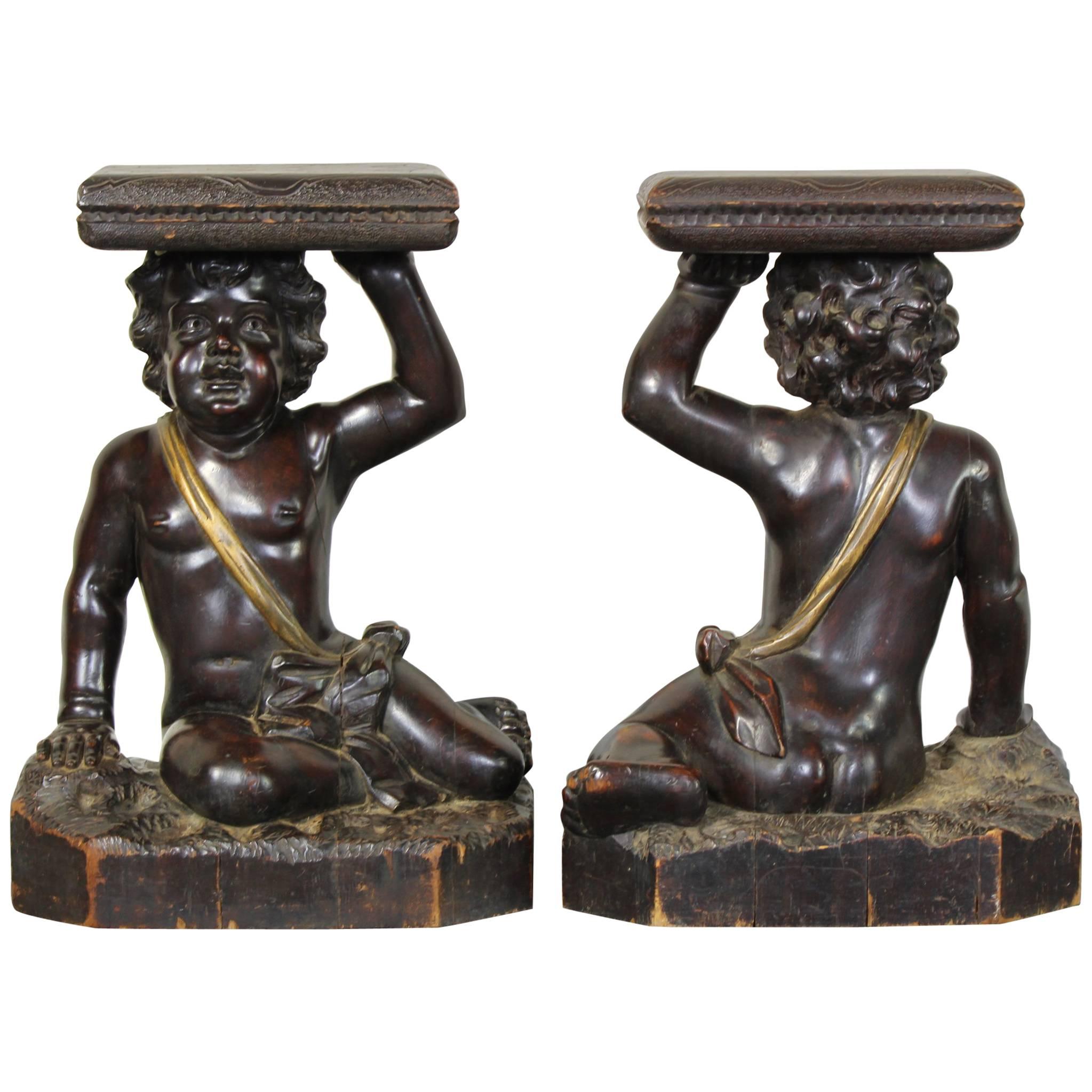 Pair of Italian Carved Wood Side Tables
