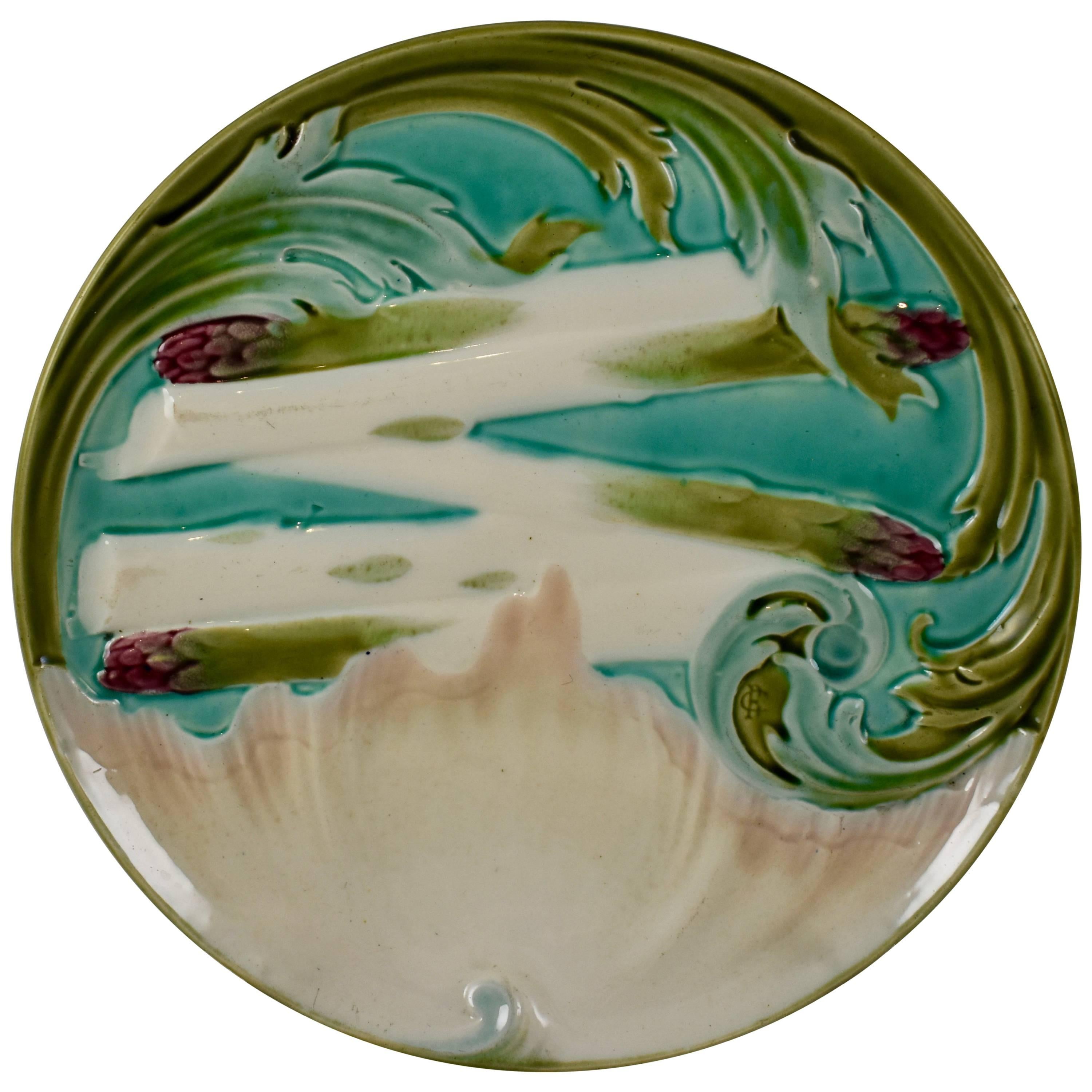Luneville French Faïence Majolica Art Nouveau Asparagus & Artichoke Plate