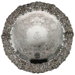 Antique Victorian Exceptional Solid Silver Salver Tray, J E Terrey, circa 1847