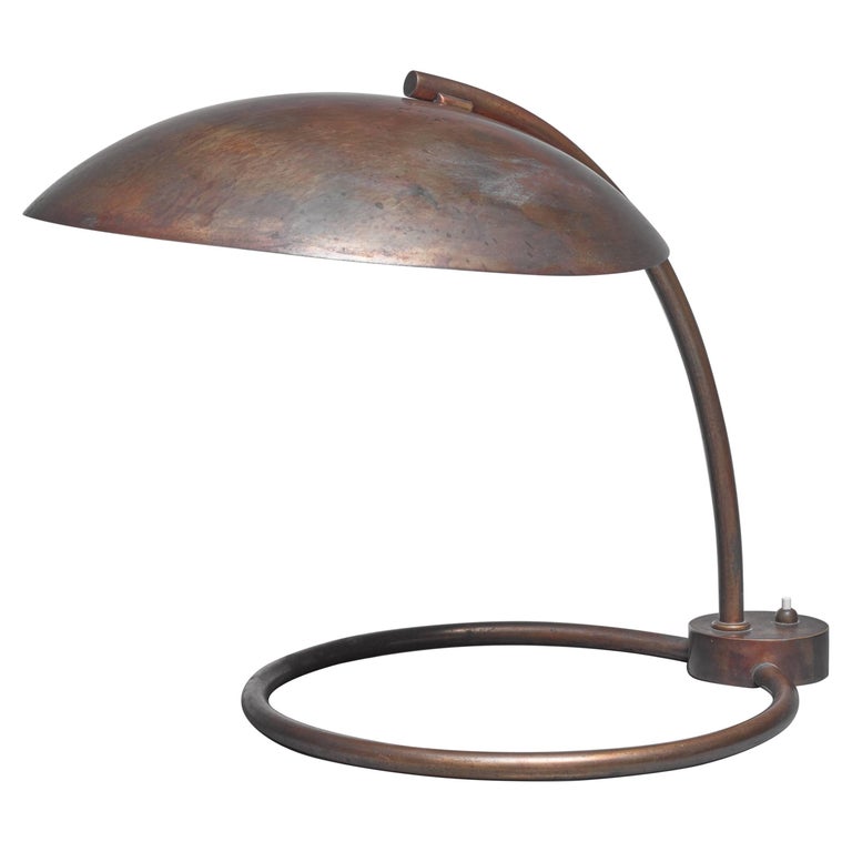 Table or Desk Lamp in Heavy Old Brass with Hoop Base, Italy, 1940s For