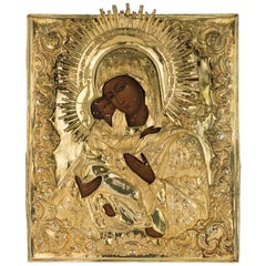 Antique Imperial Russian Silver Gilt Mother of God Icon, Moscow, circa 1851