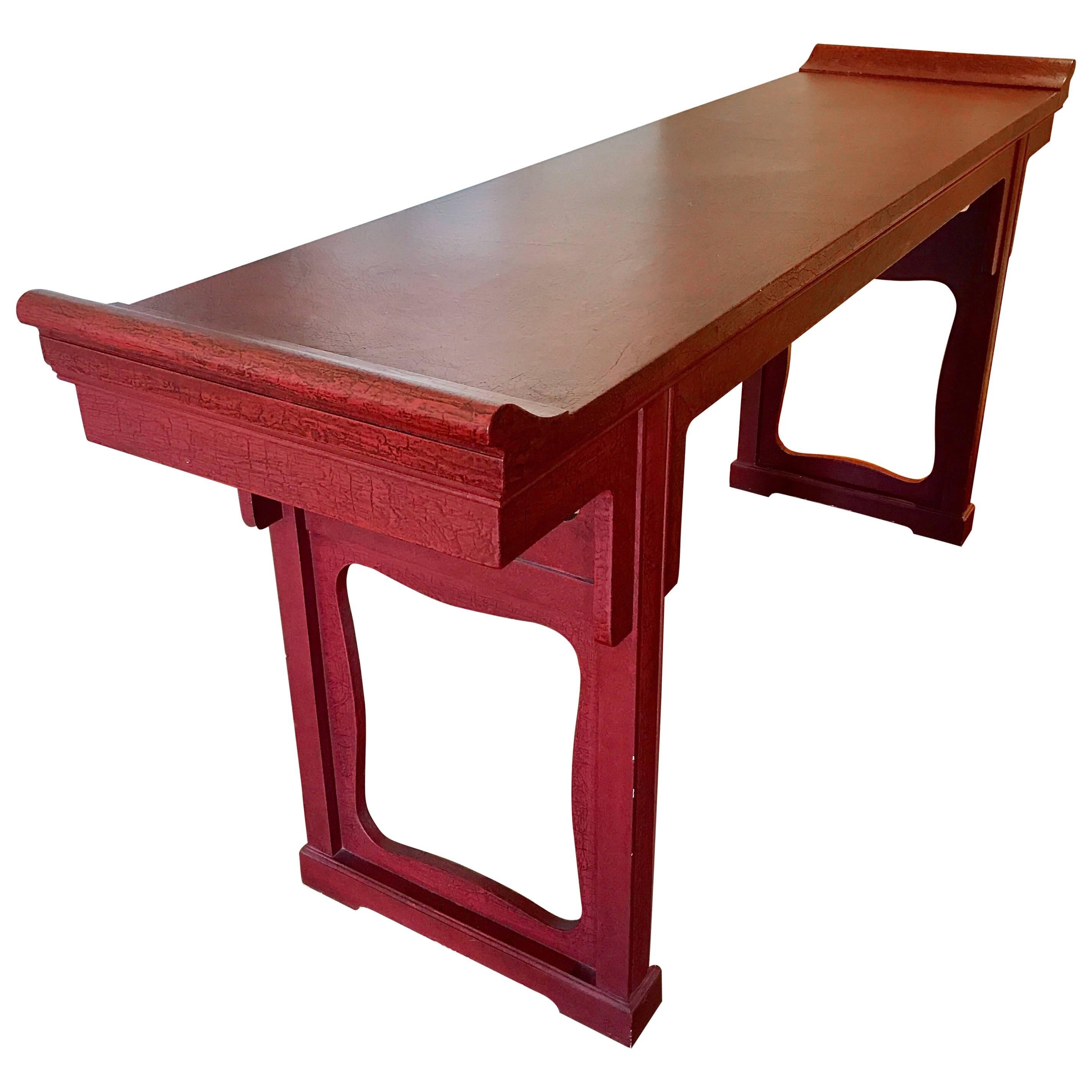 Baker Furniture Chinese Cinnabar Red Large Altar Console Table