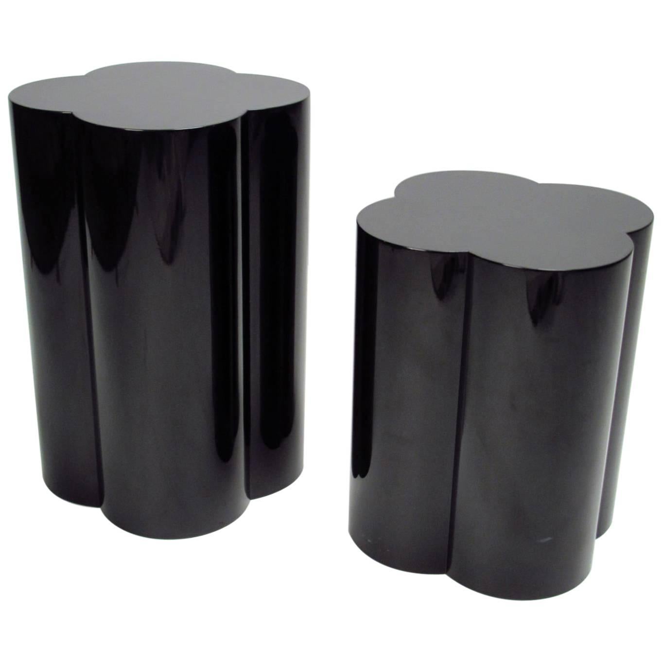 Italian Black Lacquered Cloverleaf Occasional Side Tables, 1980s