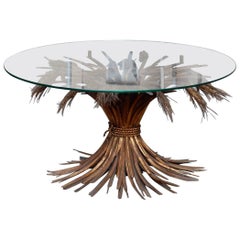 1950-1970 Pedestal Table or Coffee Table in YSL Style in Gilded Iron