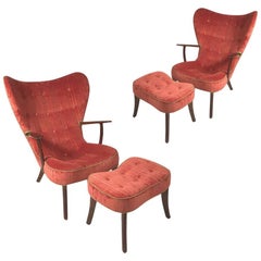 Danish "Pragh" Armchair with Footstool by Madsen & Schubell