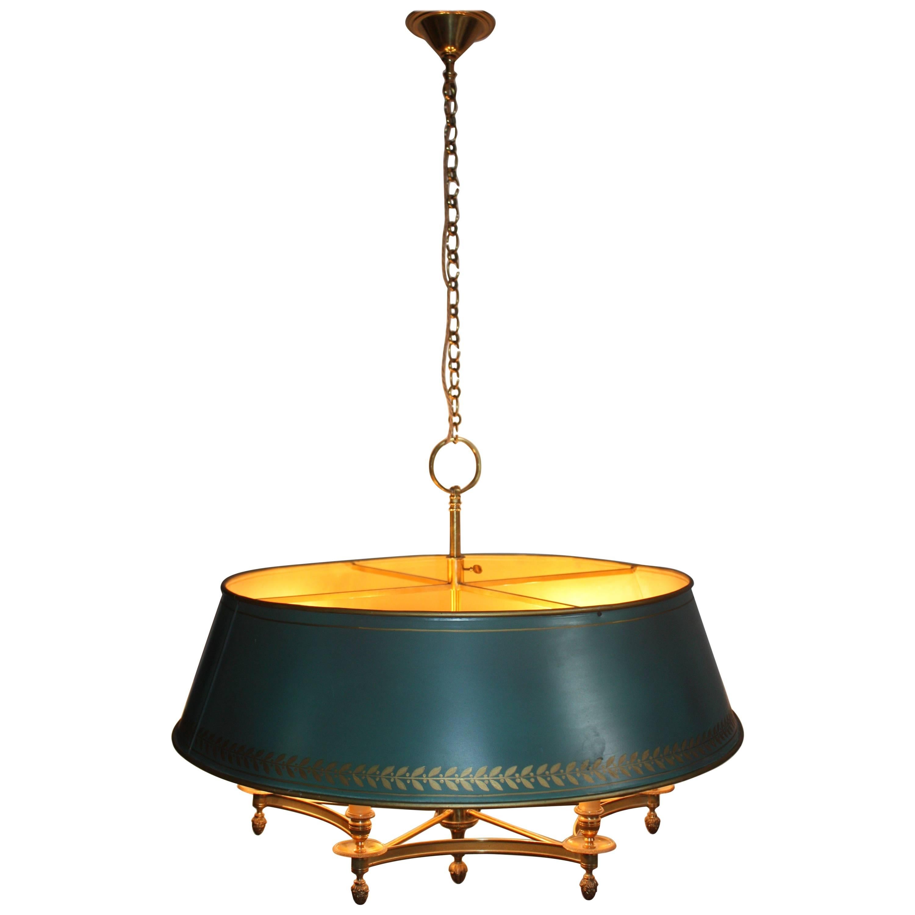 Extra Large "Bouillotte" Brass Pendant, Empire Style Chandelier, France
