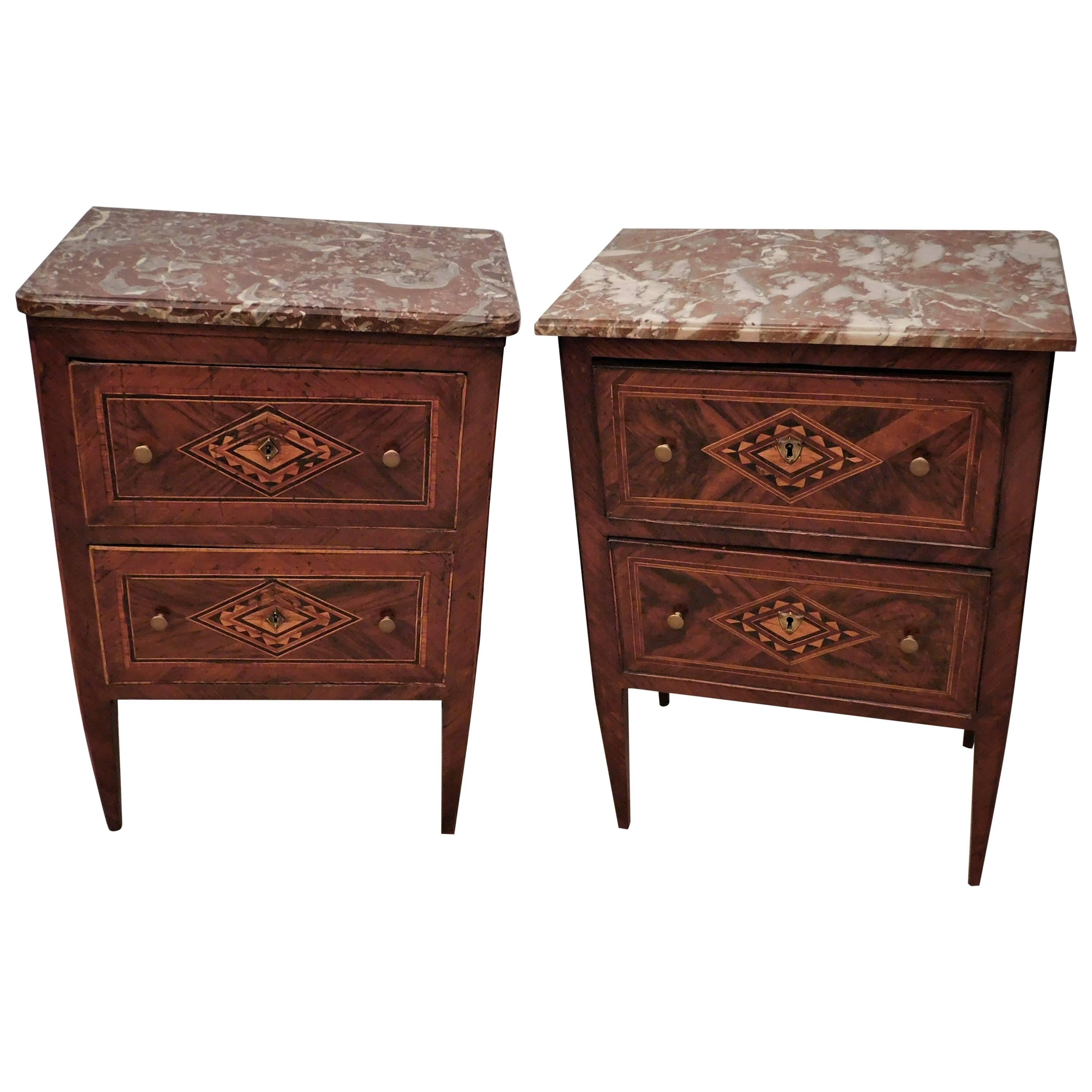 Assembled Pair of Italian Neoclassical Marble-Top Small Commodes, circa 1810 For Sale