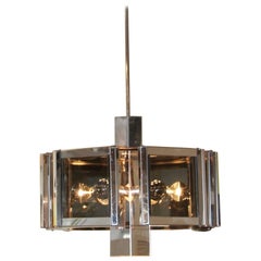 Fredrick Raymond Chrome and Smoke Glass Hexagonal Chandelier