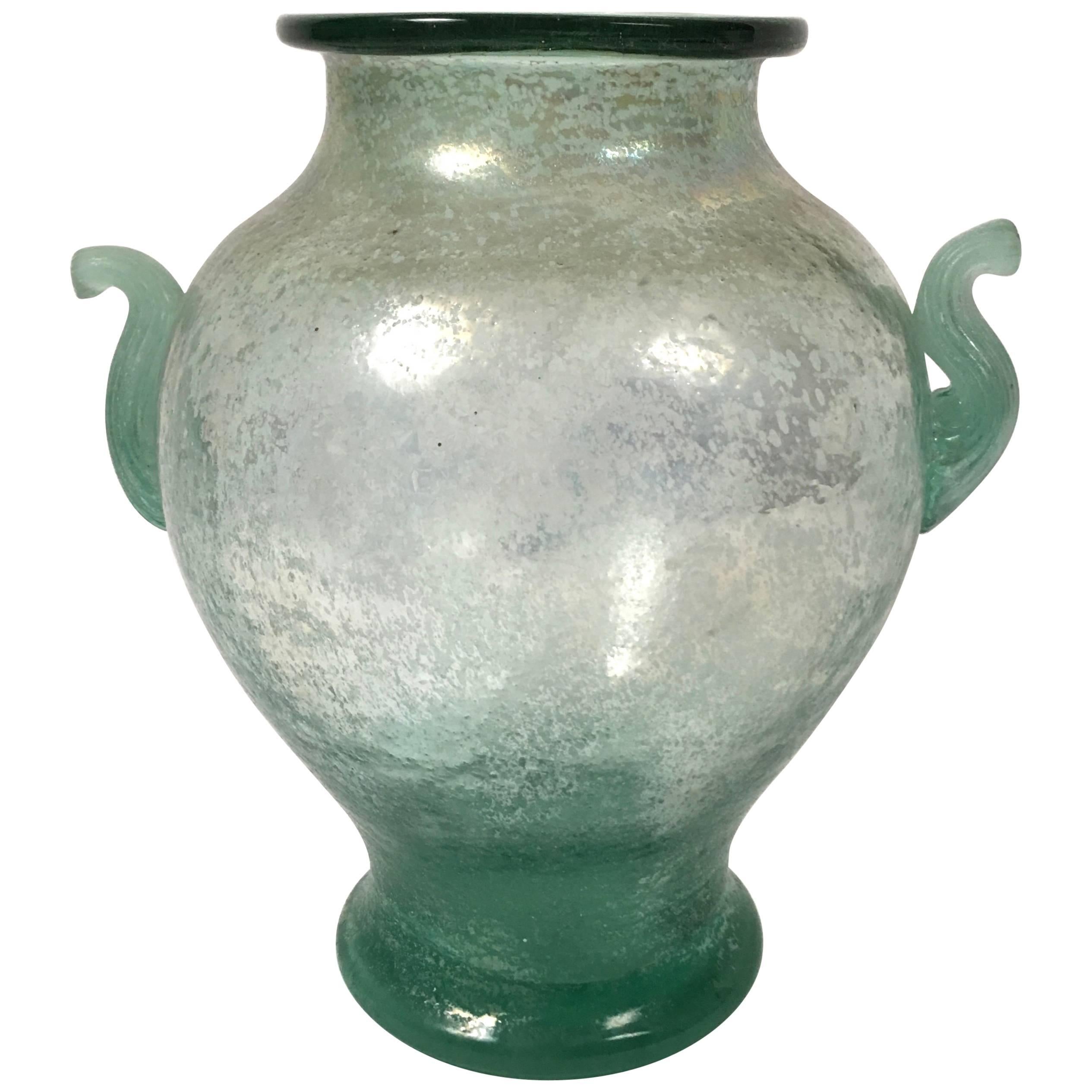 Murano Green Scavo Glass Neoclassical Vase