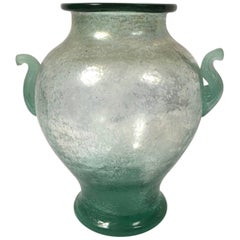 Murano Green Scavo Glass Neoclassical Vase