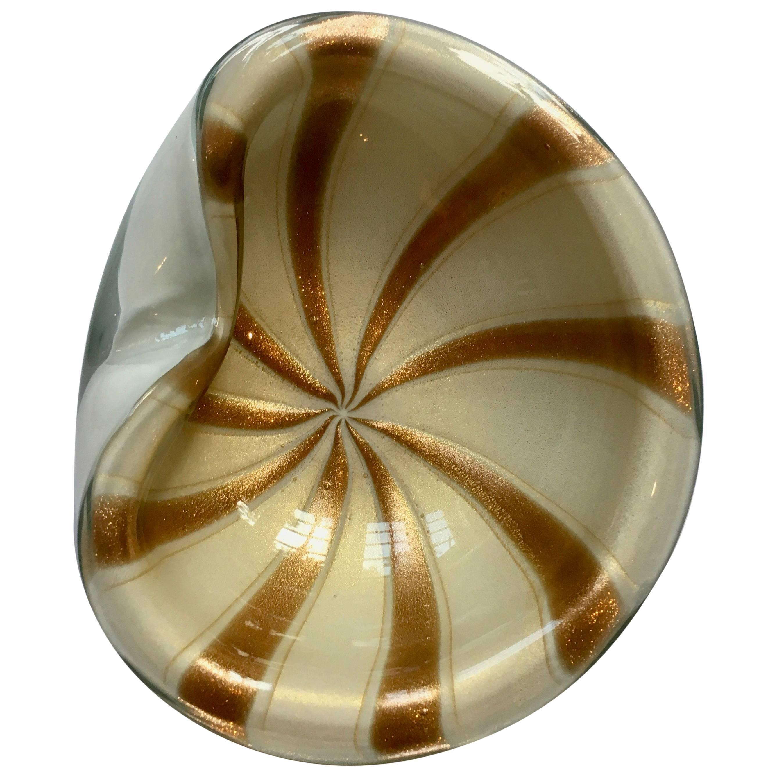 Murano Candy Nut Dish with Gold Variegated Bands